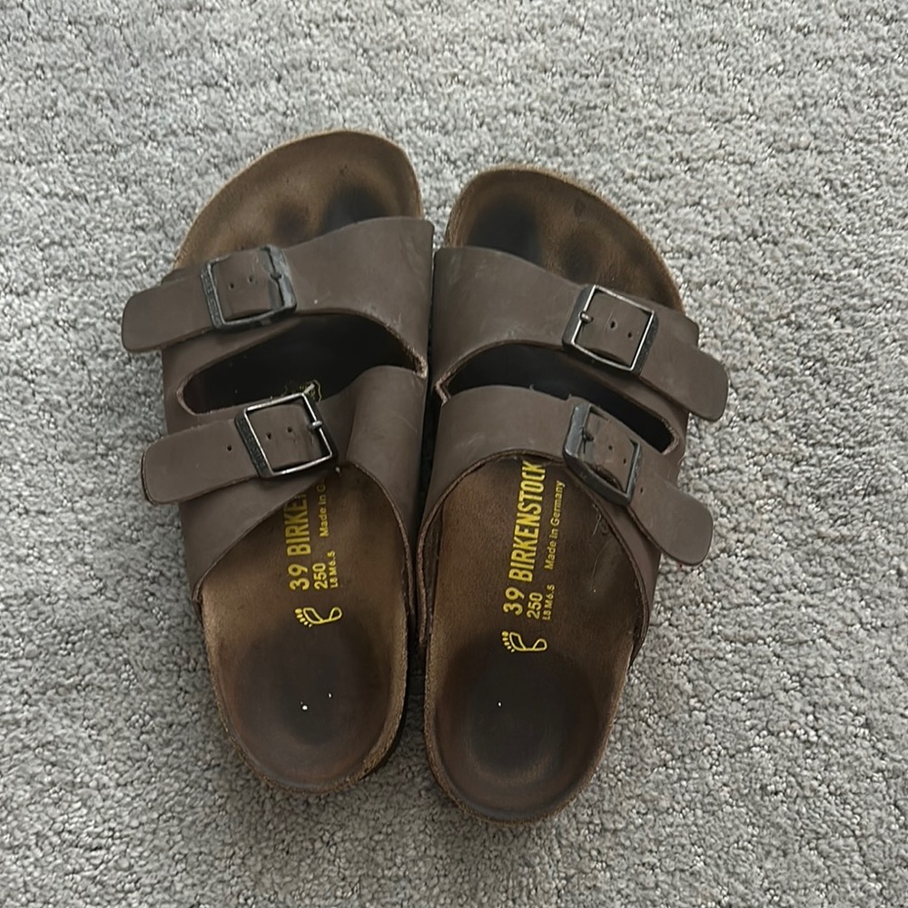 Birkenstock Brown Sandals with Adjustable Straps and Contoured Footbed